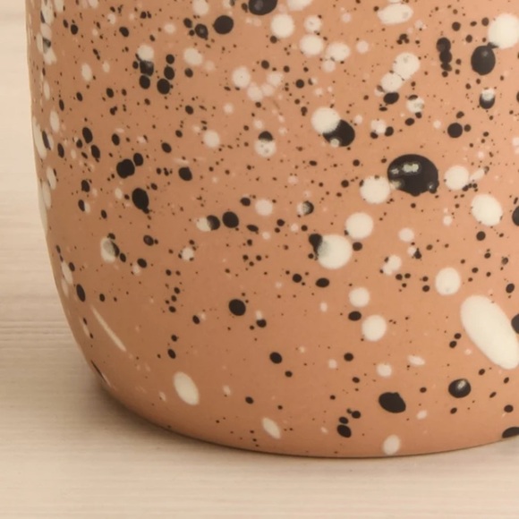 Mug speckled egg look black & white on Beige Mug w/ donut Handle Cup - Picture 6 of 7